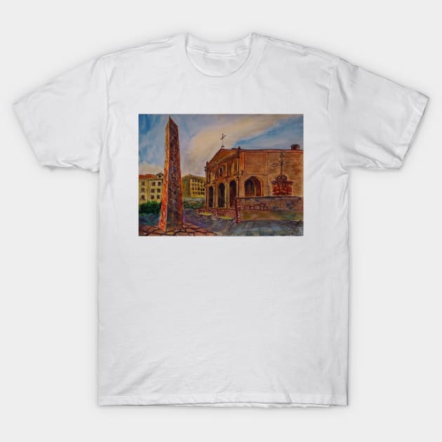 Watercolor Sketch - Church of Santa Maria del Gesu` di Montesalvo. Enna, Sicily T-Shirt by IgorPozdnyakov